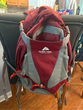 Ozark Trail Red Gray Hiking Backpack Outdoor Daypack